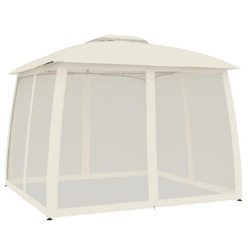 Pavillon 2,93x2,93 m dobbelt tag + meshvægge stål cremefarvet