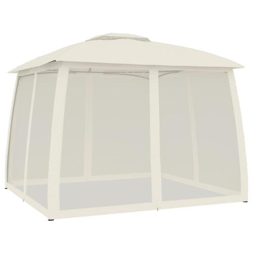 Pavillon 2,93x2,93 m dobbelt tag + meshvægge stål cremefarvet