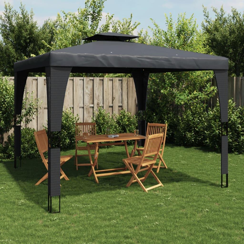 Pavillon med dobbelt tag 3,98x2,98 m stål antracitgrå