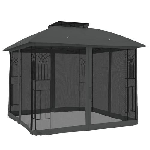 Pavillon 2,94x2,94 m dobbelt tag + meshvægge stål antracitgrå
