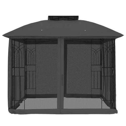 Pavillon 2,94x2,94 m dobbelt tag + meshvægge stål antracitgrå