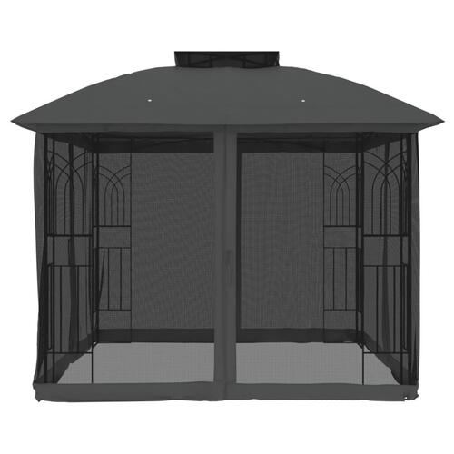 Pavillon 2,94x2,94 m dobbelt tag + meshvægge stål antracitgrå