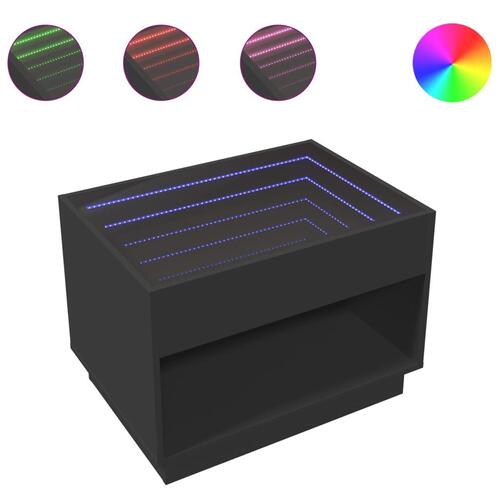 Sofabord med Infinity LED-lys 70x50x50 cm sort