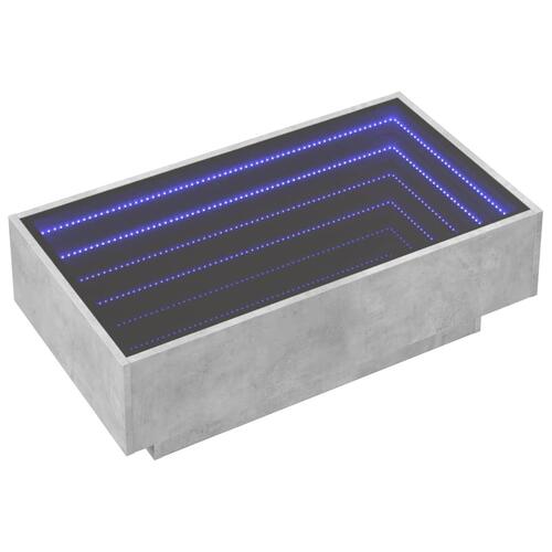 Sofabord med LED-lys 90x50x30 cm konstrueret træ betongrå