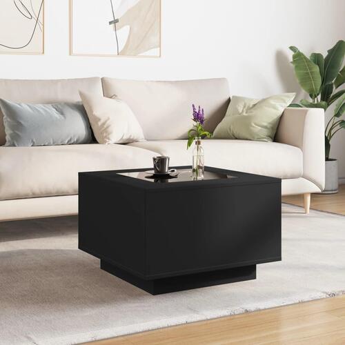Sofabord med LED-lys 60x60x40 cm konstrueret træ sort