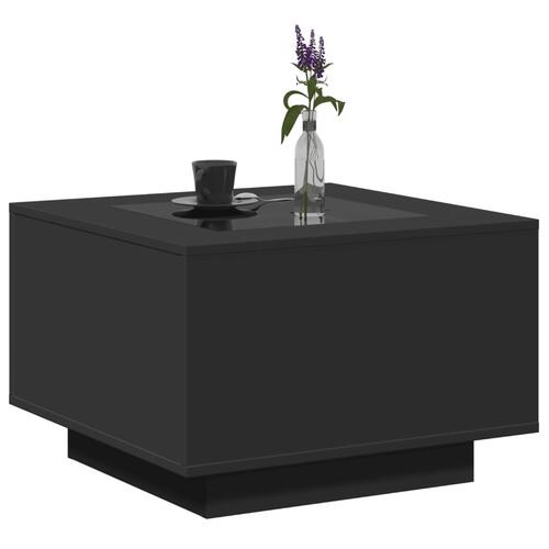 Sofabord med LED-lys 60x60x40 cm konstrueret træ sort