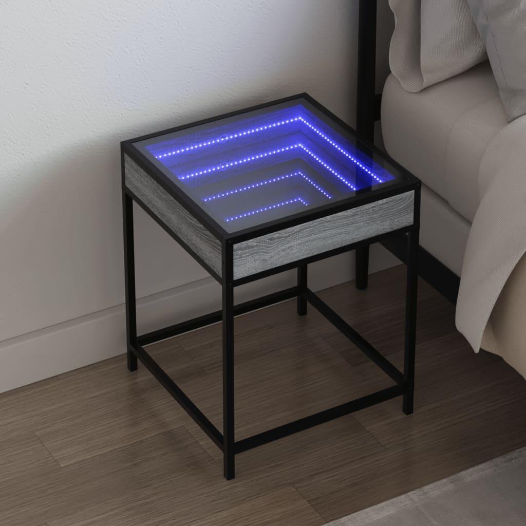 Sengebord Med Infinity Led-Lys 40X40X51 Cm - Grå sonoma-eg