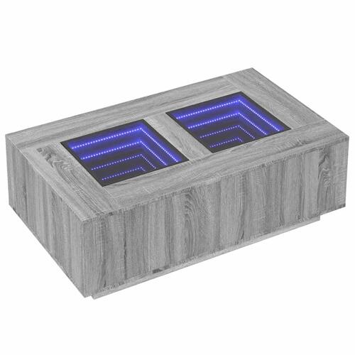 Sofabord med Infinity LED-lys 116x69x40 cm grå sonoma-eg