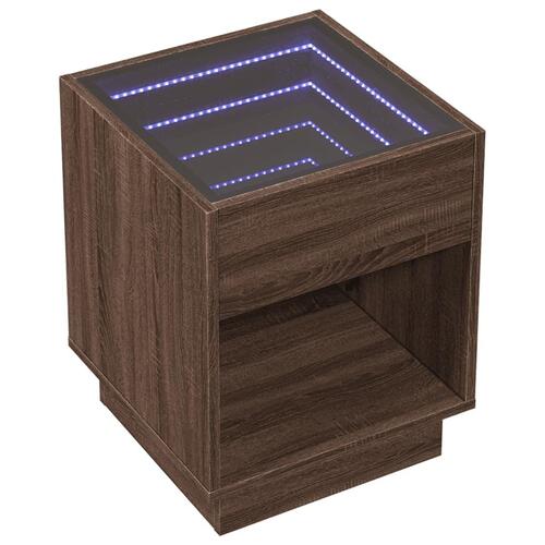 Sofabord med Infinity LED-lys 40x40x50 cm brun egetræsfarve
