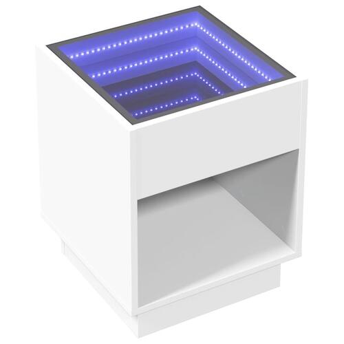 Sofabord med Infinity LED-lys 40x40x50 cm hvid