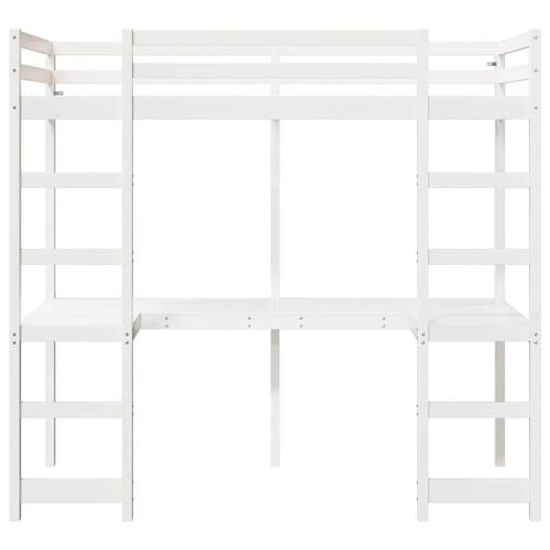 Højseng med skrivebord 90x200 cm massivt fyrretræ hvid