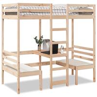 Højseng med skrivebord og stole 90x200 cm massivt fyrretræ