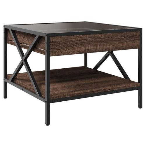 Sofabord med Infinity LED-lys 50x50x38 cm brun egetræsfarve