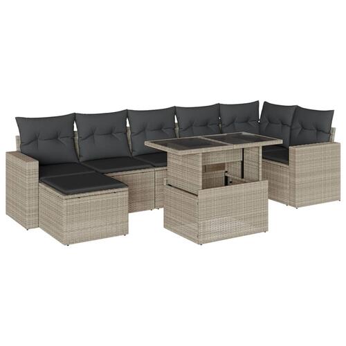 Sofasæt til haven 8 dele med hynder polyrattan lysegrå
