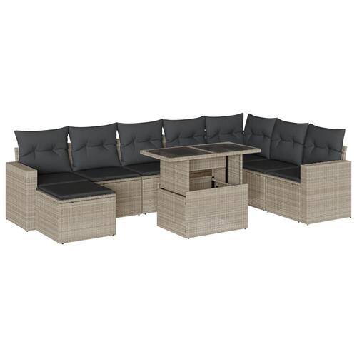 Sofasæt til haven 9 dele med hynder polyrattan lysegrå