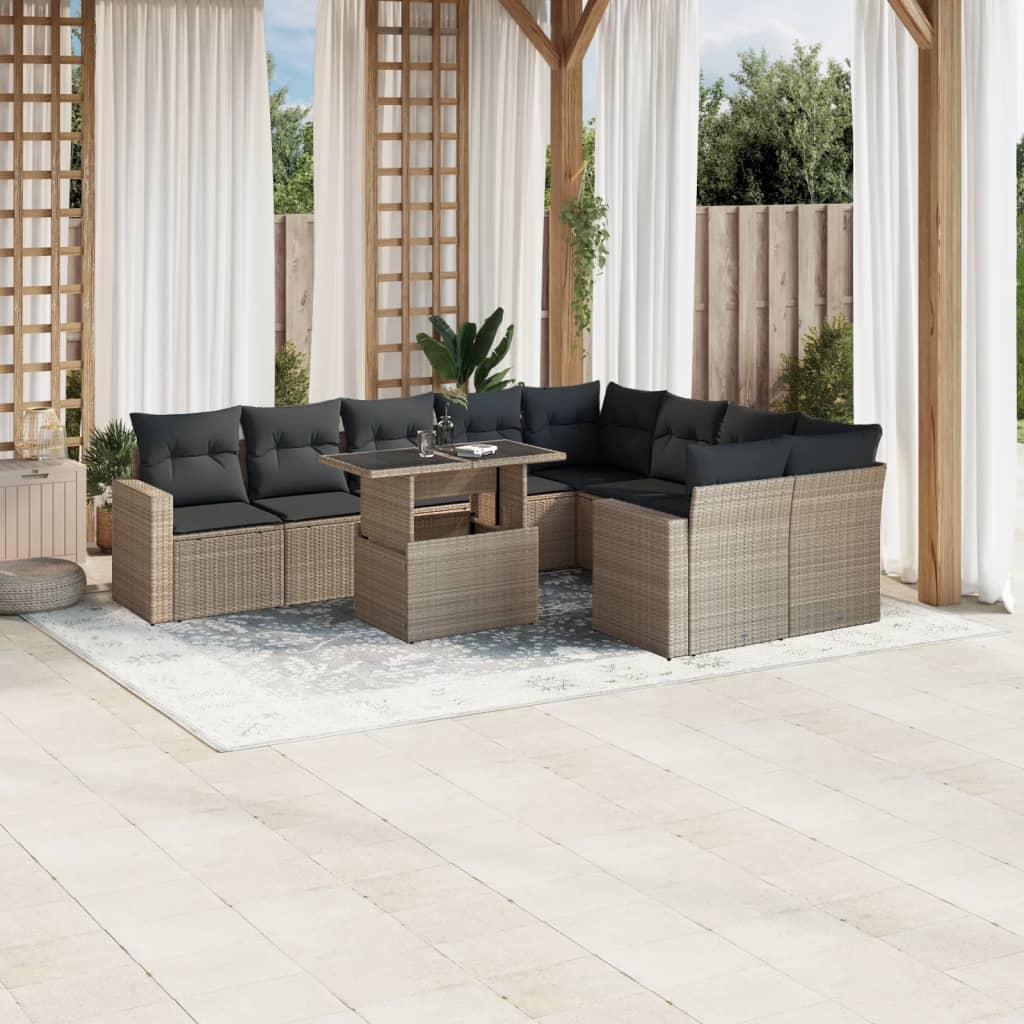 Sofasæt til haven 10 dele med hynder polyrattan lysegrå billede