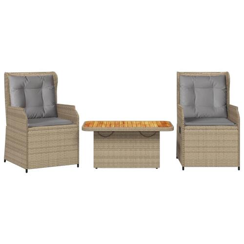Loungesæt til haven 3 dele med hynder polyrattan beige