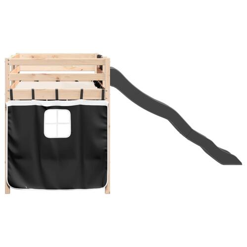 Højseng med gardiner 80x200 cm massivt fyrretræ hvid og sort