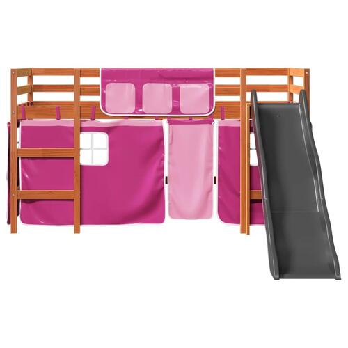 Højseng med gardiner 80x200 cm massivt fyrretræ pink