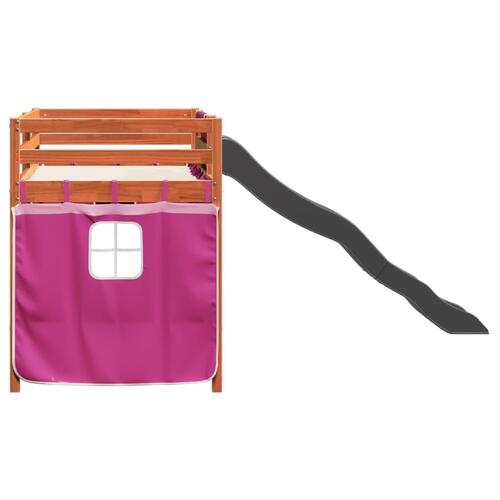 Højseng med gardiner 80x200 cm massivt fyrretræ pink