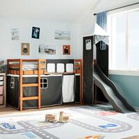 Højseng med tårn 90x200 cm massivt fyrretræ hvid og sort