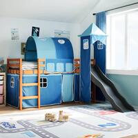 Højseng med tårn 90x200 cm massivt fyrretræ blå