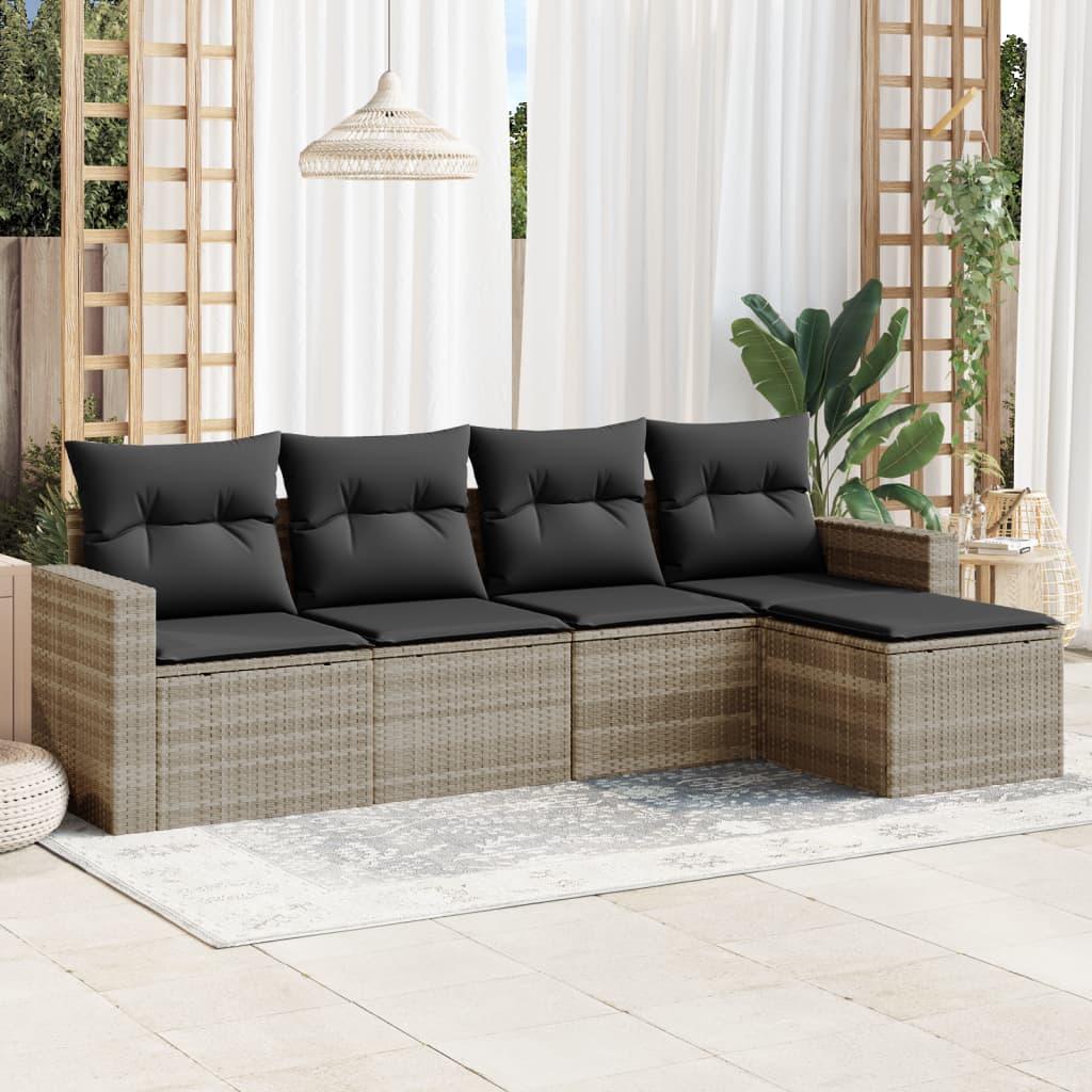Sofasæt 5 dele med hynder polyrattan lysegrå