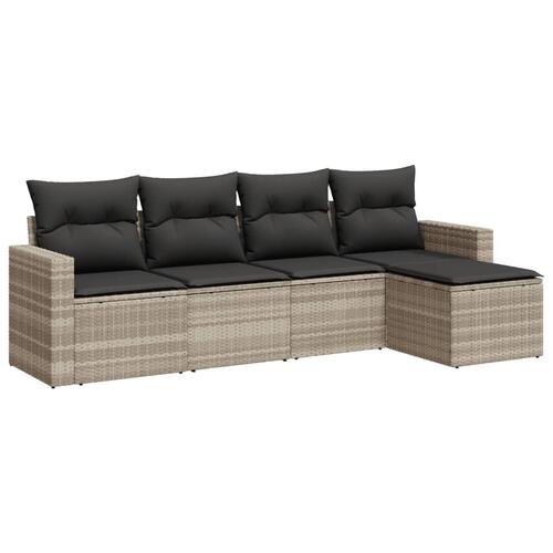 Sofasæt 5 dele med hynder polyrattan lysegrå