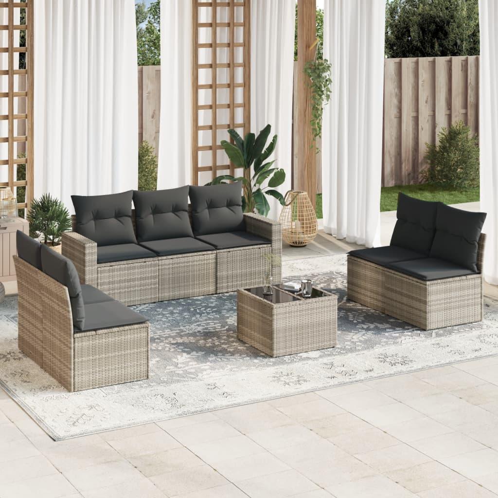 Sofasæt til haven 8 dele med hynder polyrattan lysegrå