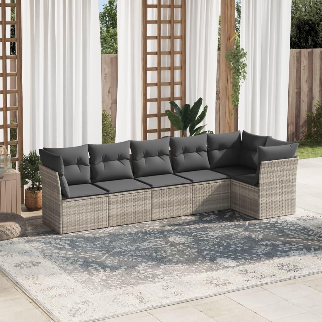 Sofasæt til haven i polyrattan, 6 dele med hynder - lysegrå