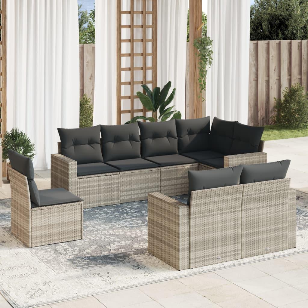 Sofasæt til haven 8 dele med hynder polyrattan lysegrå