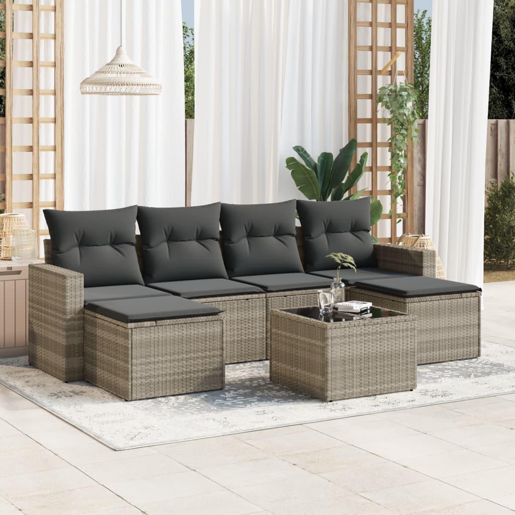 Sofasæt til haven 7 dele med hynder polyrattan lysegrå