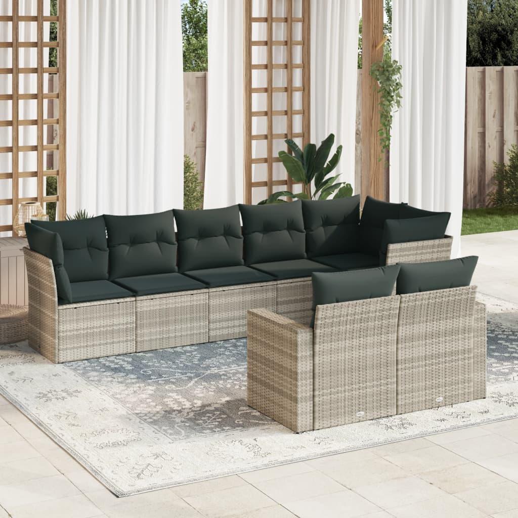 Sofasæt til haven 8 dele med hynder polyrattan lysegrå