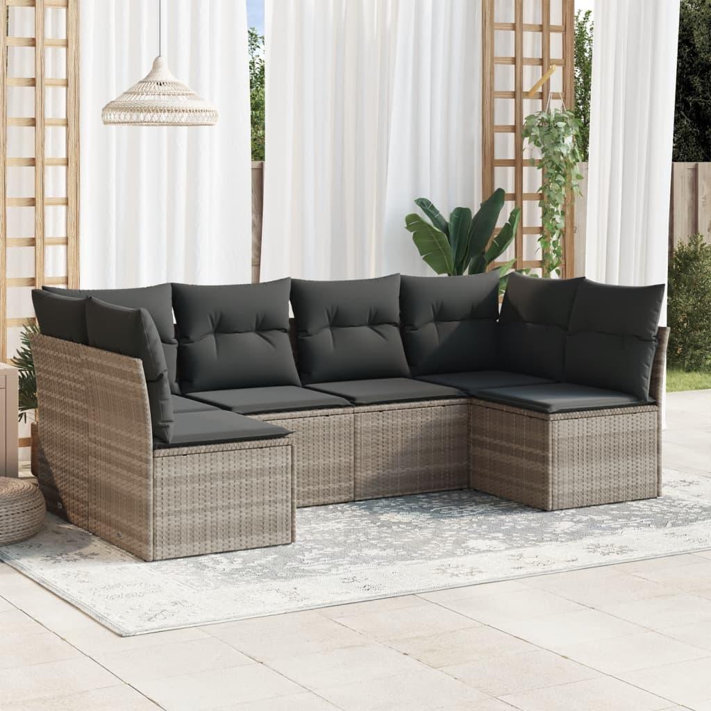 Sofasæt til haven 6 dele med hynder polyrattan lysegrå billede