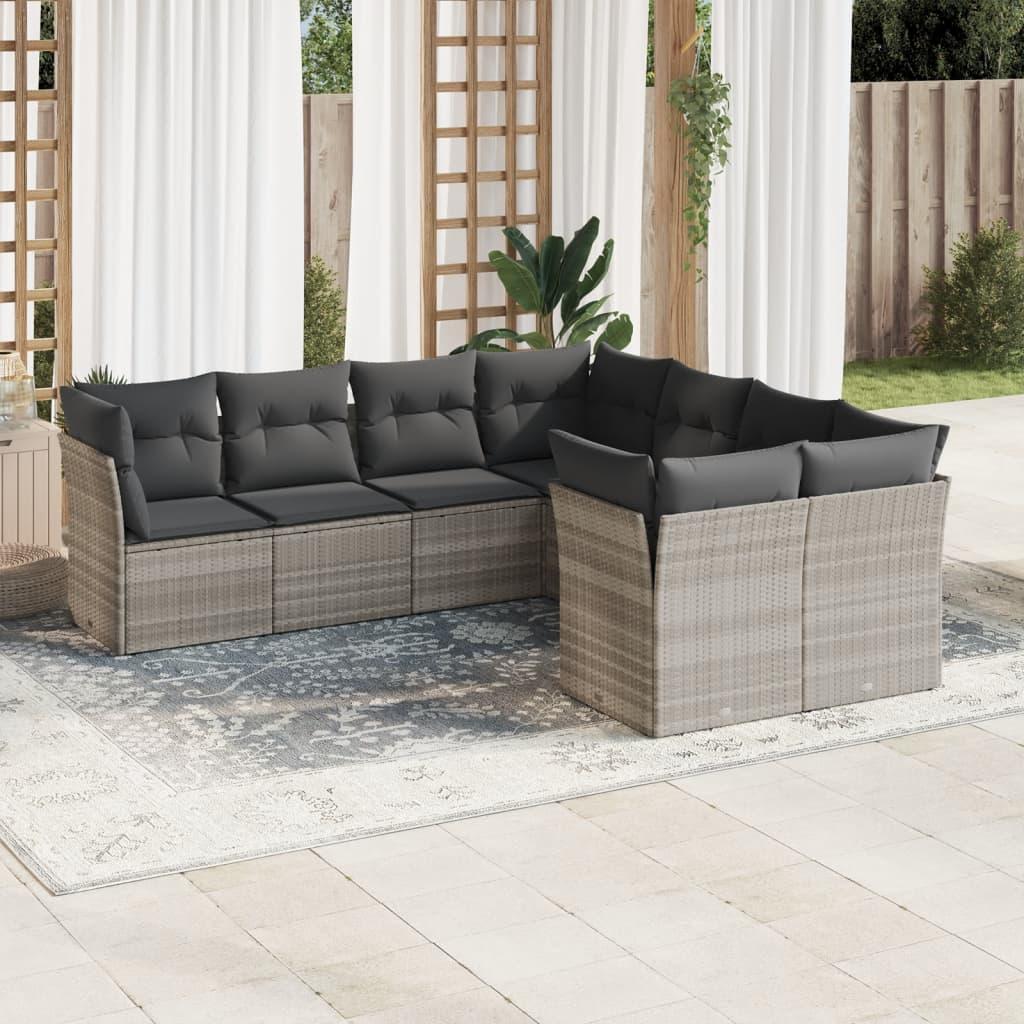 Sofasæt til haven 8 dele med hynder polyrattan lysegrå billede