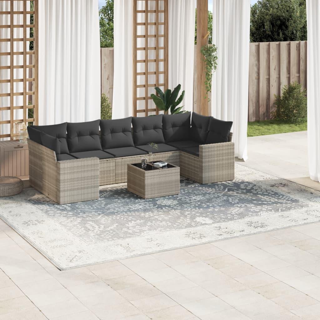 Sofasæt til haven 8 dele med hynder polyrattan lysegrå billede