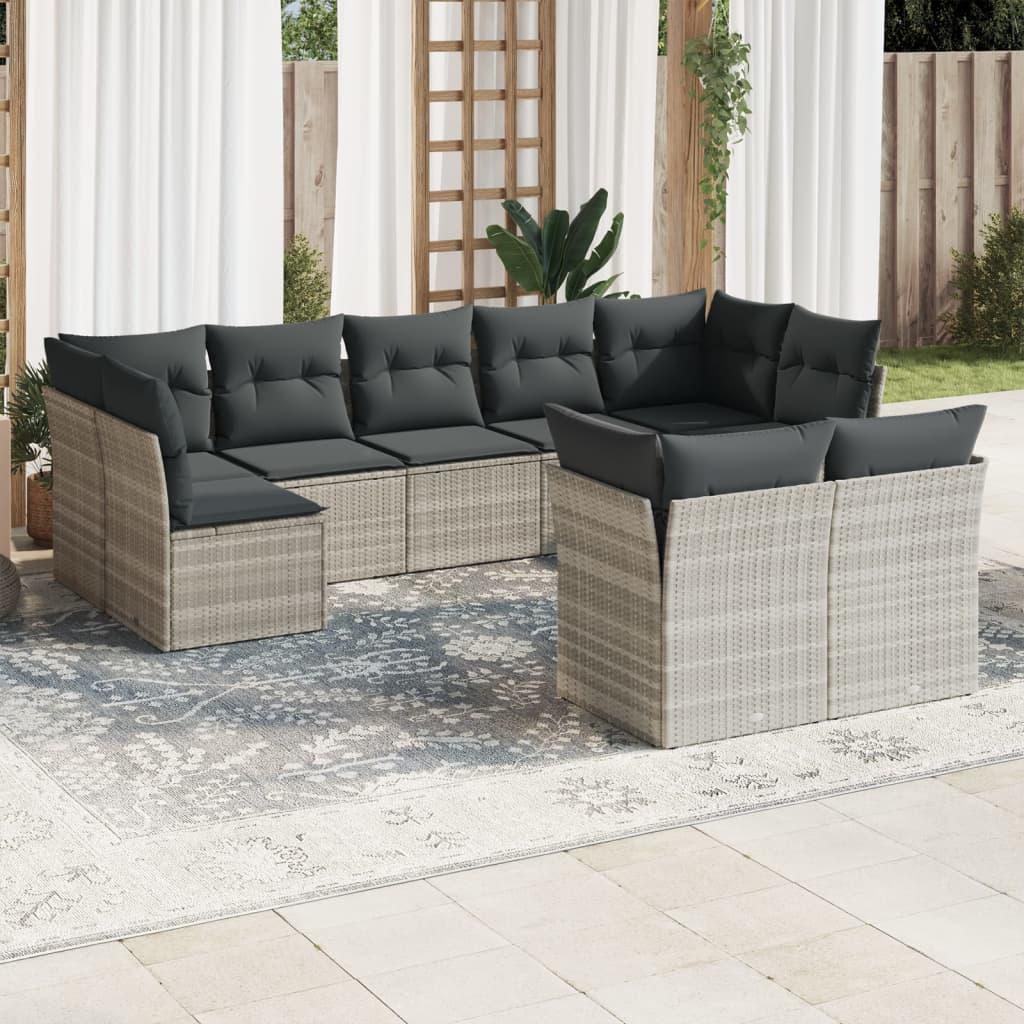 Sofasæt til haven 9 dele med hynder polyrattan lysegrå billede