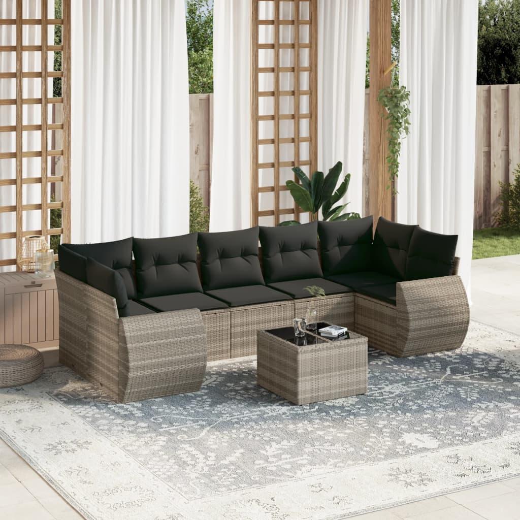 Sofasæt til haven 8 dele med hynder polyrattan lysegrå