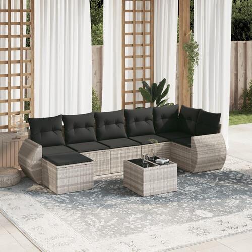 Sofasæt til haven 8 dele med hynder polyrattan lysegrå