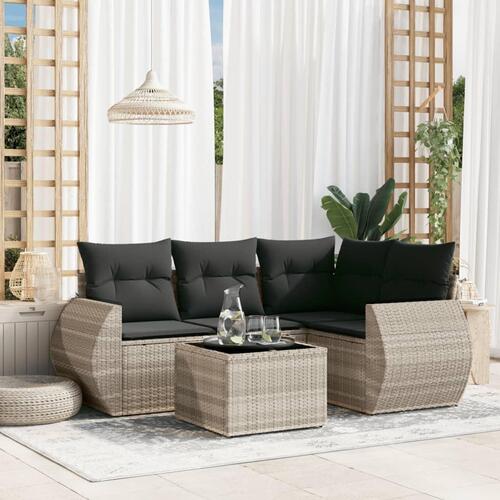 Sofasæt 5 dele med hynder polyrattan lysegrå
