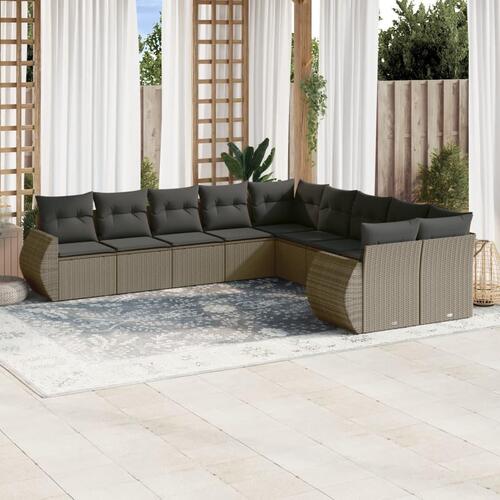 Sofasæt til haven 10 dele med hynder polyrattan lysegrå