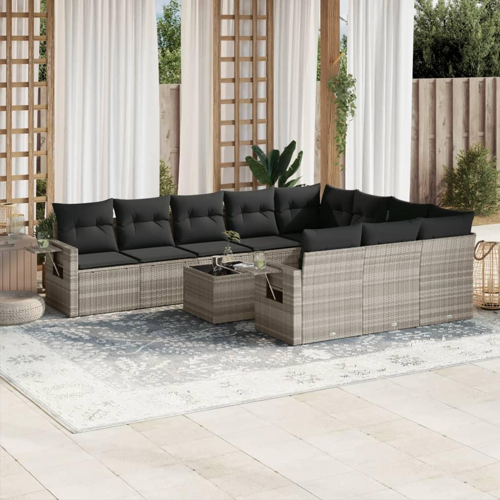 Loungesæt til haven 11 dele med hynder polyrattan grå