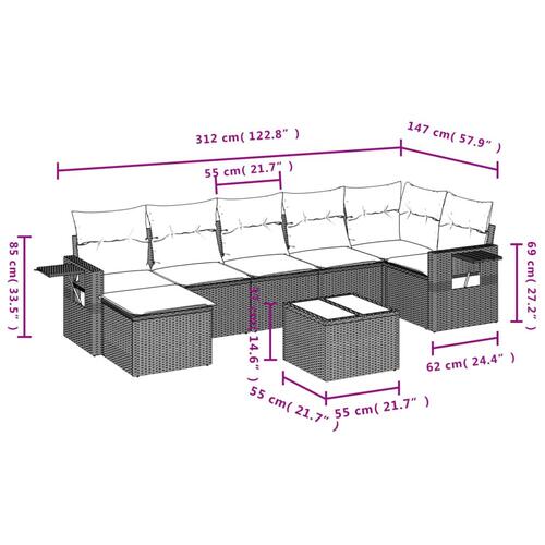 Sofasæt til haven 8 dele med hynder polyrattan lysegrå