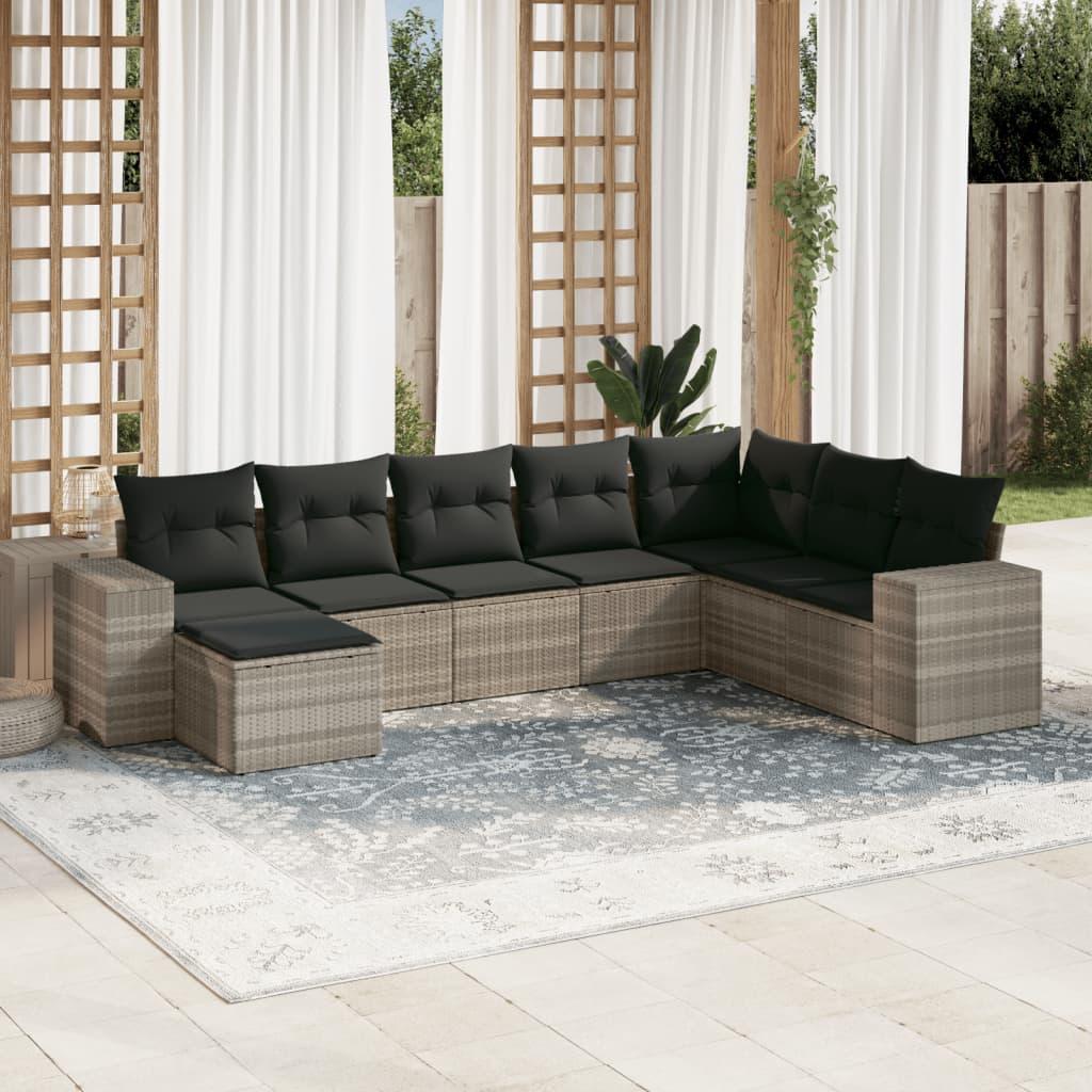 Sofasæt til haven 8 dele med hynder polyrattan lysegrå