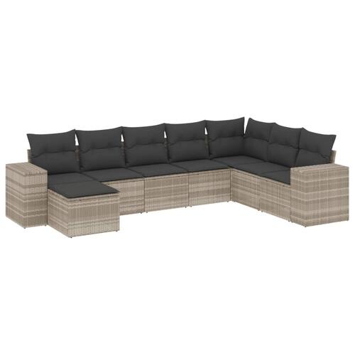 Sofasæt til haven 8 dele med hynder polyrattan lysegrå