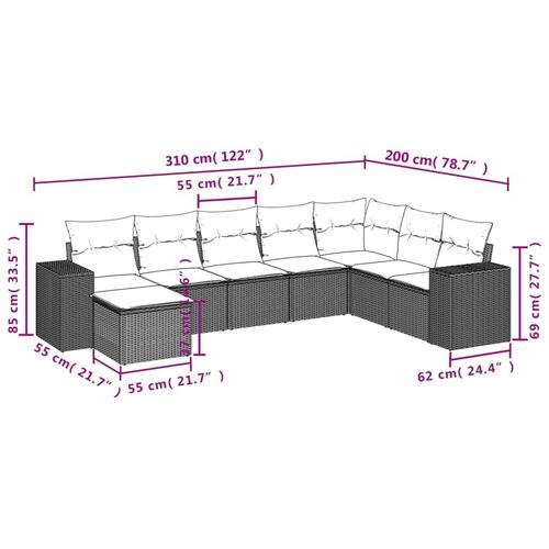 Sofasæt til haven 8 dele med hynder polyrattan lysegrå
