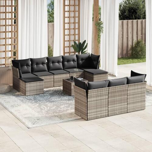 Sofasæt til haven 10 dele med hynder polyrattan lysegrå