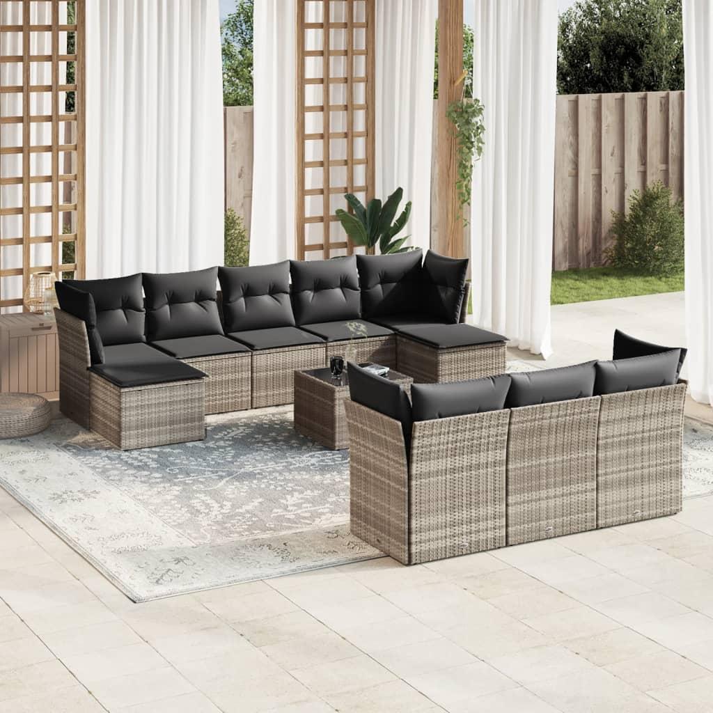 Sofasæt til haven 10 dele med hynder polyrattan lysegrå
