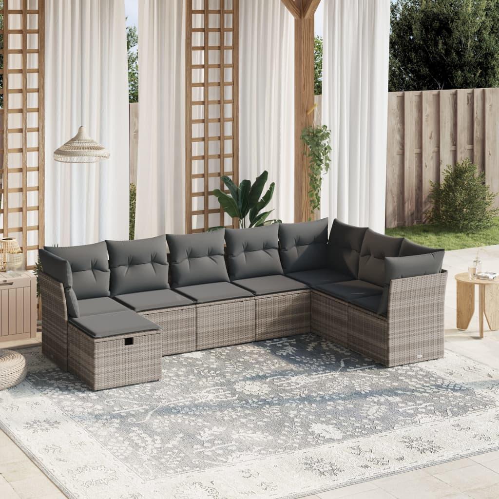 Sofasæt til haven 8 dele med hynder polyrattan lysegrå