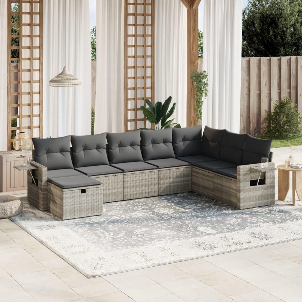 Sofasæt til haven 8 dele med hynder polyrattan lysegrå